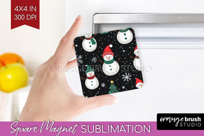 Snowman Magnet Sublimation - Cute Christmas Square Magnet Sublimation OrangeBrushStudio 