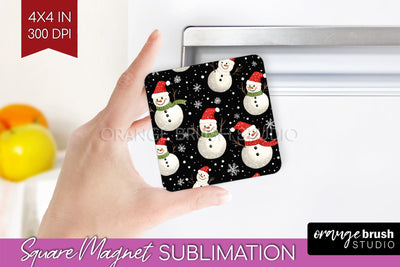 Snowman Magnet Sublimation - Cute Christmas Square Magnet Sublimation OrangeBrushStudio 