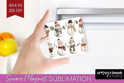Snowman Magnet Sublimation - Cute Christmas Square Magnet Sublimation OrangeBrushStudio 