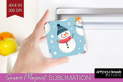 Snowman Magnet Sublimation - Cute Christmas Square Magnet Sublimation OrangeBrushStudio 