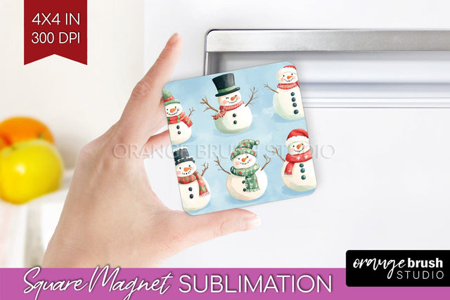 Snowman Magnet Sublimation - Cute Christmas Square Magnet Sublimation OrangeBrushStudio 