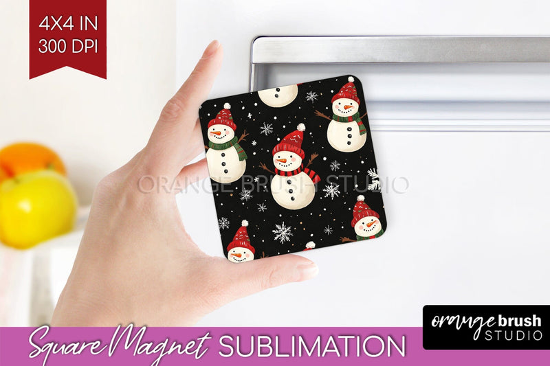 Snowman Magnet Sublimation - Cute Christmas Square Magnet Sublimation OrangeBrushStudio 