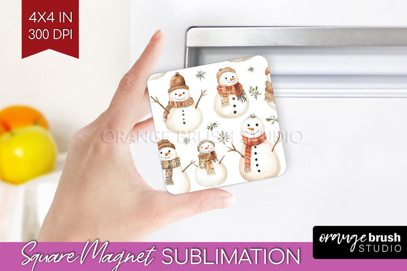 Snowman Magnet Sublimation - Cute Christmas Square Magnet Sublimation OrangeBrushStudio 