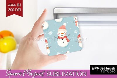 Snowman Magnet Sublimation - Cute Christmas Square Magnet Sublimation OrangeBrushStudio 