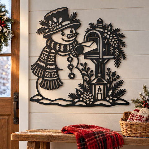 Snowman Mailbox Laser SVG | Christmas Mailbox DXF | Winter Snowman Metal Wall Art | Holiday Plasma CNC Cutting File SVG HappyDesignStudio 