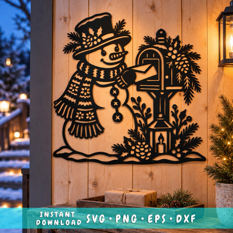 Snowman Mailbox Laser SVG | Christmas Mailbox DXF | Winter Snowman Metal Wall Art | Holiday Plasma CNC Cutting File SVG HappyDesignStudio 