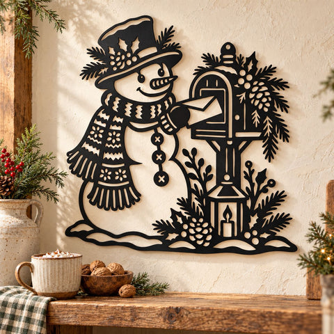 Snowman Mailbox Laser SVG | Christmas Mailbox DXF | Winter Snowman Metal Wall Art | Holiday Plasma CNC Cutting File SVG HappyDesignStudio 