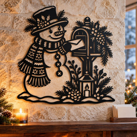 Snowman Mailbox Laser SVG | Christmas Mailbox DXF | Winter Snowman Metal Wall Art | Holiday Plasma CNC Cutting File SVG HappyDesignStudio 