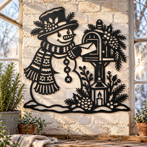Snowman Mailbox Laser SVG | Christmas Mailbox DXF | Winter Snowman Metal Wall Art | Holiday Plasma CNC Cutting File SVG HappyDesignStudio 