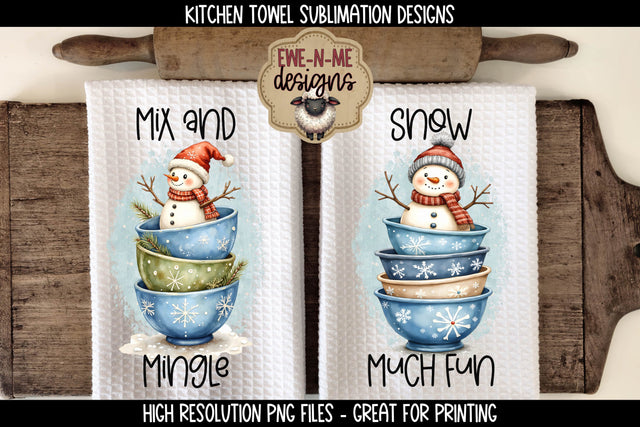 Snowman Mixing Bowls | Kitchen Towel Sublimation PNG Sublimation Ewe-N-Me Designs 