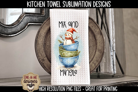 Snowman Mixing Bowls | Kitchen Towel Sublimation PNG Sublimation Ewe-N-Me Designs 