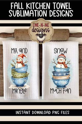 Snowman Mixing Bowls | Kitchen Towel Sublimation PNG Sublimation Ewe-N-Me Designs 