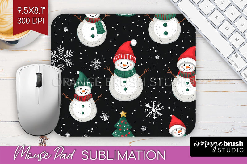 Snowman Mouse Pad Sublimation - Cute Christmas Mousepad PNG Sublimation OrangeBrushStudio 