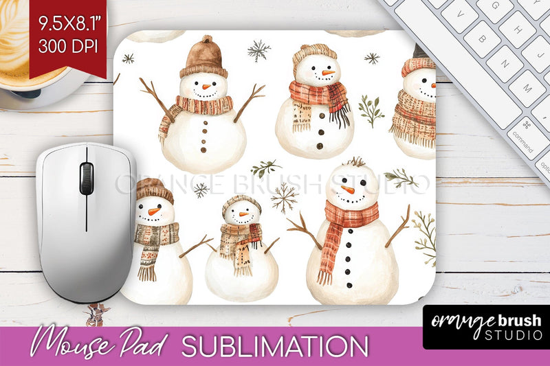 Snowman Mouse Pad Sublimation - Cute Christmas Mousepad PNG Sublimation OrangeBrushStudio 