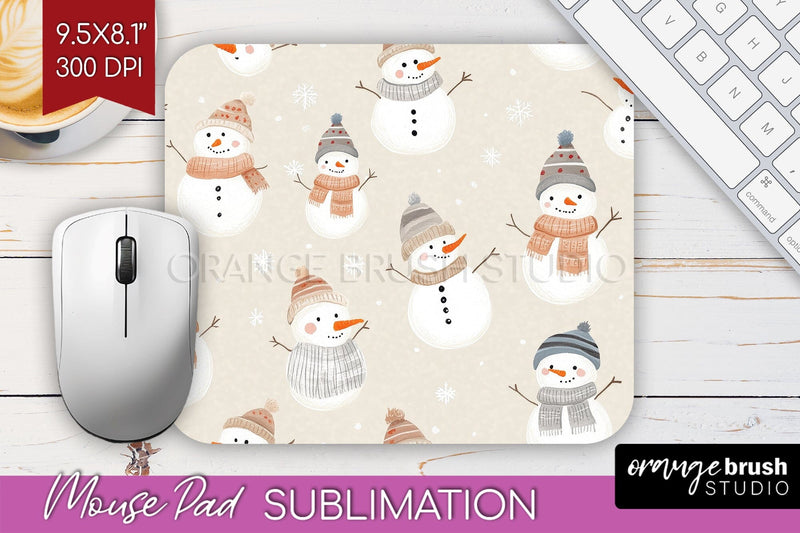 Snowman Mouse Pad Sublimation - Cute Christmas Mousepad PNG Sublimation OrangeBrushStudio 