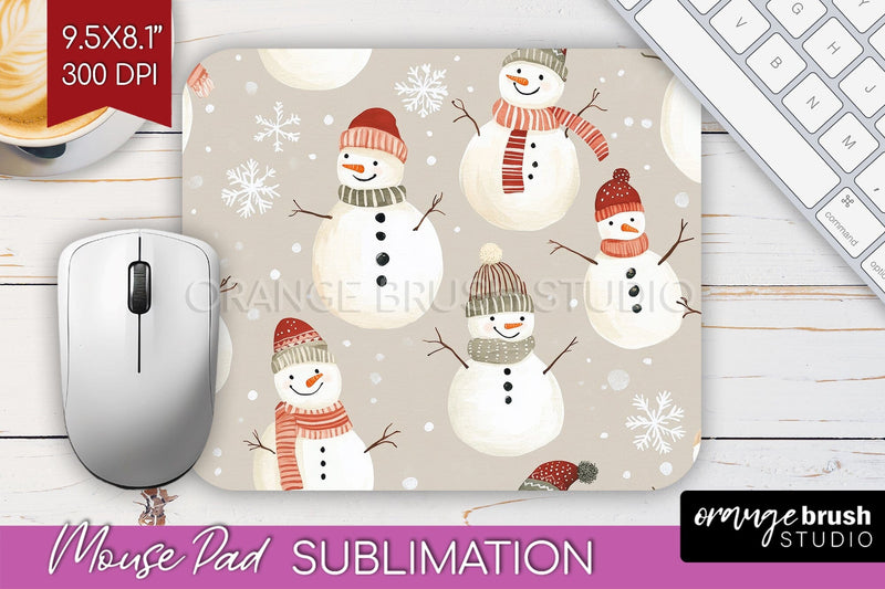 Snowman Mouse Pad Sublimation - Cute Christmas Mousepad PNG Sublimation OrangeBrushStudio 