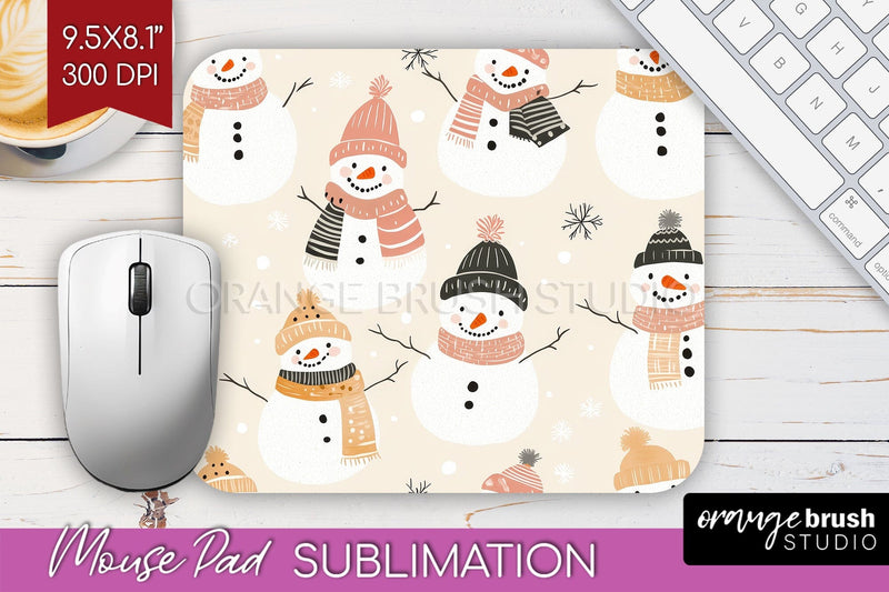 Snowman Mouse Pad Sublimation - Cute Christmas Mousepad PNG Sublimation OrangeBrushStudio 