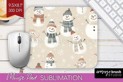 Snowman Mouse Pad Sublimation - Cute Christmas Mousepad PNG Sublimation OrangeBrushStudio 