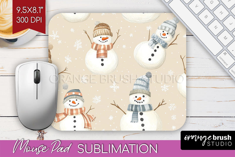 Snowman Mouse Pad Sublimation - Cute Christmas Mousepad PNG Sublimation OrangeBrushStudio 