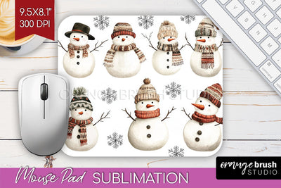 Snowman Mouse Pad Sublimation - Cute Christmas Mousepad PNG Sublimation OrangeBrushStudio 