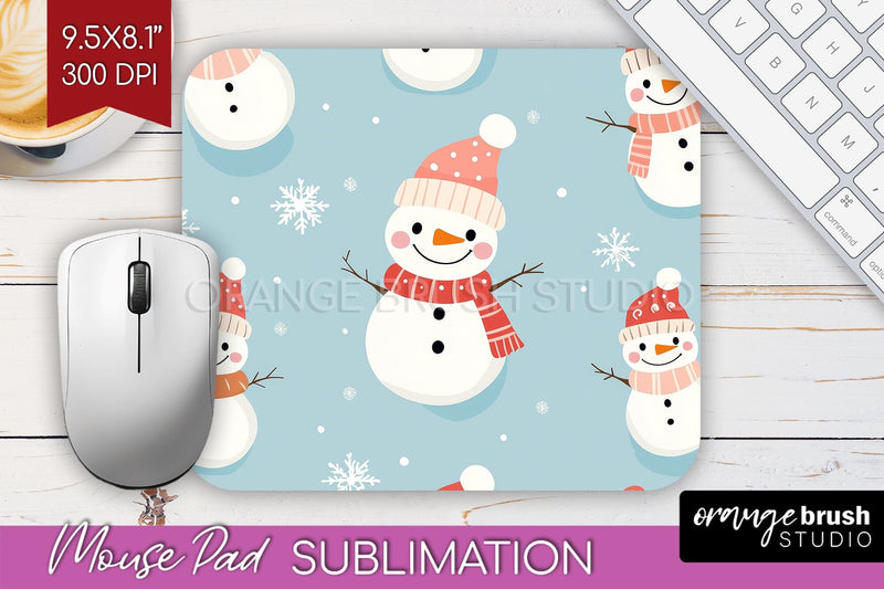 Snowman Mouse Pad Sublimation - Cute Christmas Mousepad PNG Sublimation OrangeBrushStudio 