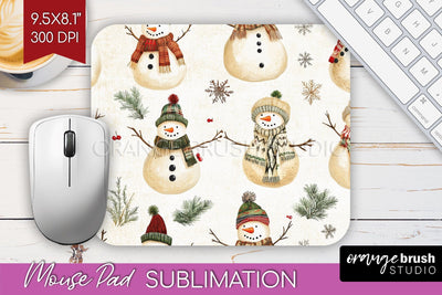 Snowman Mouse Pad Sublimation - Cute Christmas Mousepad PNG Sublimation OrangeBrushStudio 