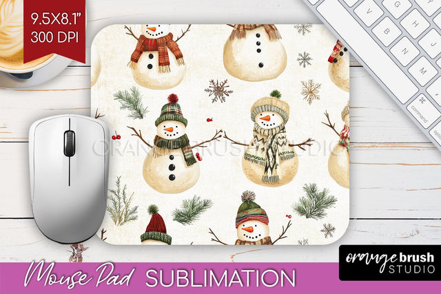 Snowman Mouse Pad Sublimation - Cute Christmas Mousepad PNG Sublimation OrangeBrushStudio 