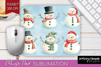 Snowman Mouse Pad Sublimation - Cute Christmas Mousepad PNG Sublimation OrangeBrushStudio 
