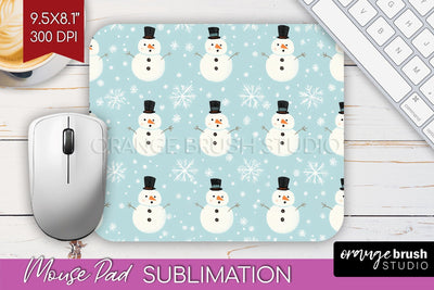 Snowman Mouse Pad Sublimation - Cute Christmas Mousepad PNG Sublimation OrangeBrushStudio 