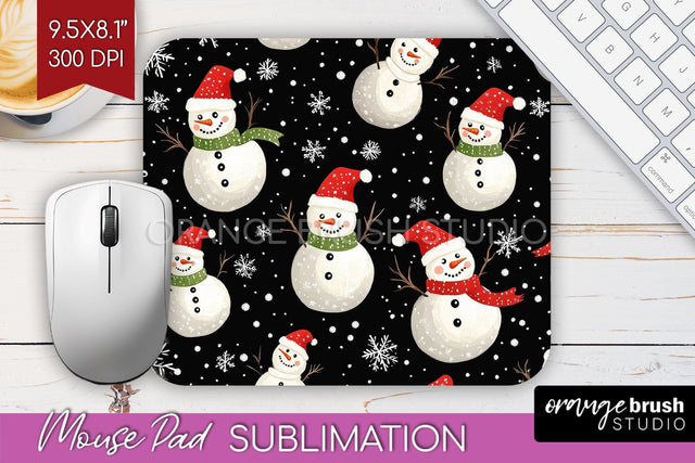Snowman Mouse Pad Sublimation - Cute Christmas Mousepad PNG Sublimation OrangeBrushStudio 