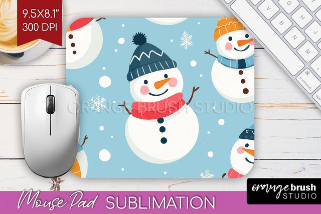 Snowman Mouse Pad Sublimation - Cute Christmas Mousepad PNG Sublimation OrangeBrushStudio 