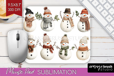 Snowman Mouse Pad Sublimation - Cute Christmas Mousepad PNG Sublimation OrangeBrushStudio 