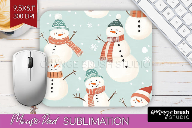 Snowman Mouse Pad Sublimation - Cute Christmas Mousepad PNG Sublimation OrangeBrushStudio 