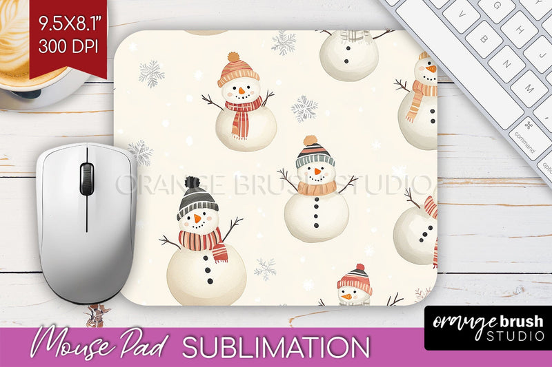 Snowman Mouse Pad Sublimation - Cute Christmas Mousepad PNG Sublimation OrangeBrushStudio 