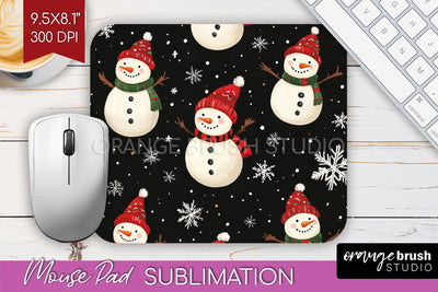 Snowman Mouse Pad Sublimation - Cute Christmas Mousepad PNG Sublimation OrangeBrushStudio 