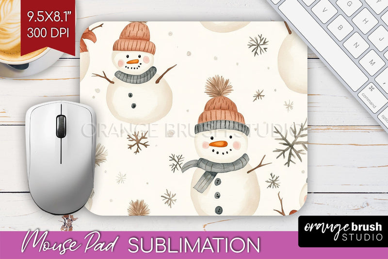Snowman Mouse Pad Sublimation - Cute Christmas Mousepad PNG Sublimation OrangeBrushStudio 