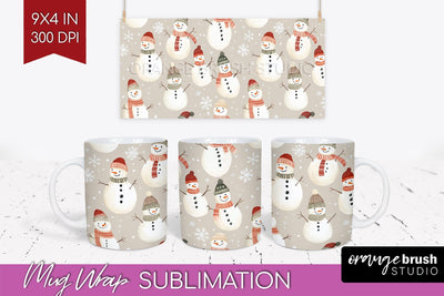 Snowman Mug Wrap - Cute Christmas Mug PNG Sublimation Sublimation OrangeBrushStudio 