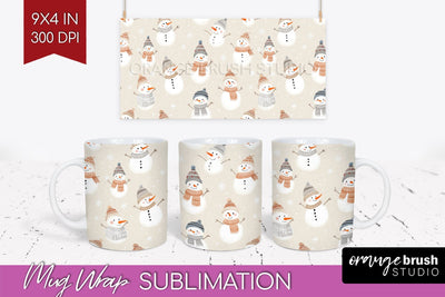 Snowman Mug Wrap - Cute Christmas Mug PNG Sublimation Sublimation OrangeBrushStudio 