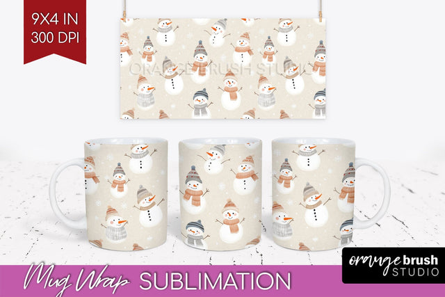 Snowman Mug Wrap - Cute Christmas Mug PNG Sublimation Sublimation OrangeBrushStudio 