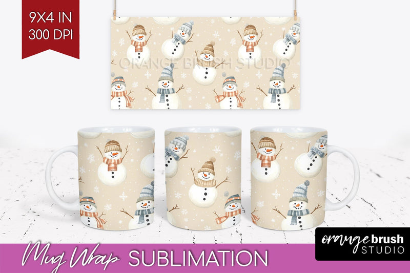 Snowman Mug Wrap - Cute Christmas Mug PNG Sublimation Sublimation OrangeBrushStudio 