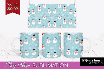 Snowman Mug Wrap - Cute Christmas Mug PNG Sublimation Sublimation OrangeBrushStudio 