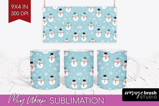 Snowman Mug Wrap - Cute Christmas Mug PNG Sublimation Sublimation OrangeBrushStudio 
