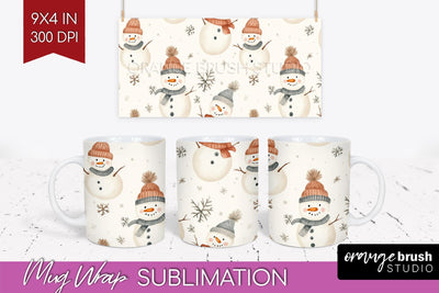 Snowman Mug Wrap - Cute Christmas Mug PNG Sublimation Sublimation OrangeBrushStudio 