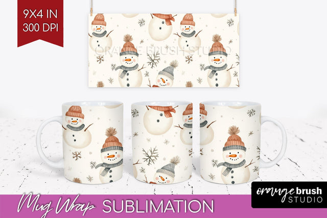 Snowman Mug Wrap - Cute Christmas Mug PNG Sublimation Sublimation OrangeBrushStudio 
