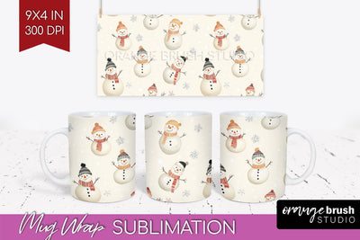 Snowman Mug Wrap - Cute Christmas Mug PNG Sublimation Sublimation OrangeBrushStudio 