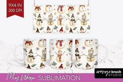 Snowman Mug Wrap - Cute Christmas Mug PNG Sublimation Sublimation OrangeBrushStudio 