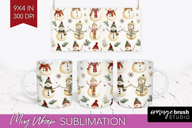 Snowman Mug Wrap - Cute Christmas Mug PNG Sublimation Sublimation OrangeBrushStudio 