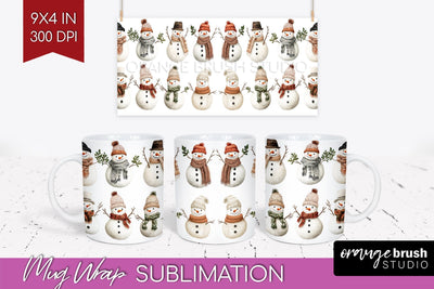 Snowman Mug Wrap - Cute Christmas Mug PNG Sublimation Sublimation OrangeBrushStudio 