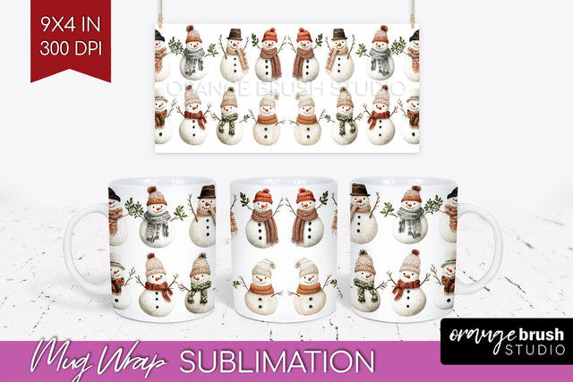 Snowman Mug Wrap - Cute Christmas Mug PNG Sublimation Sublimation OrangeBrushStudio 
