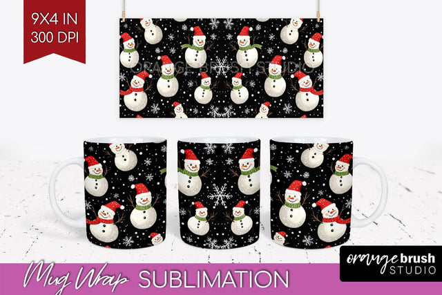 Snowman Mug Wrap - Cute Christmas Mug PNG Sublimation Sublimation OrangeBrushStudio 